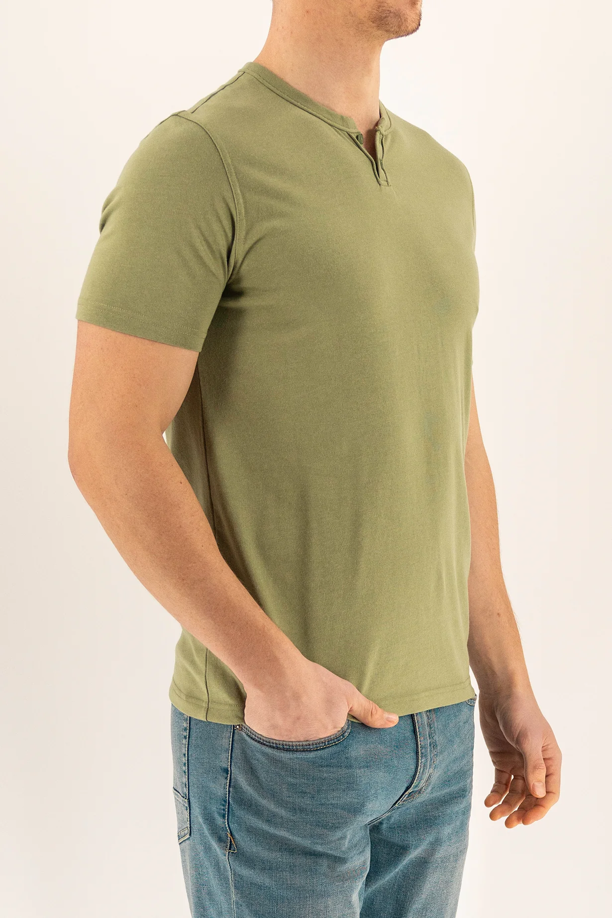 Short Sleeve Vintage Henley - Oil Green - Image 4