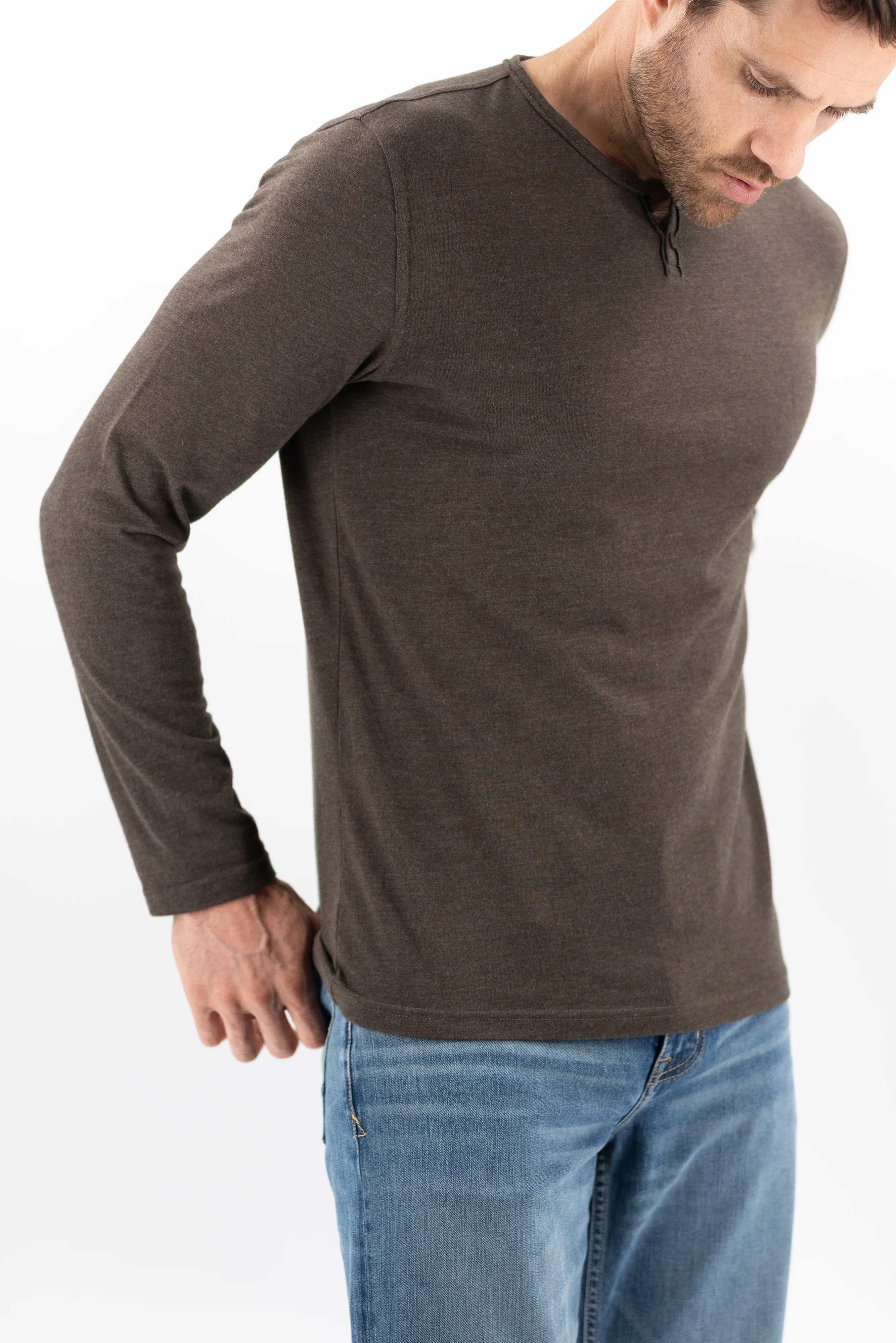 Long Sleeve Vintage Henley - Dark Roast - Image 3