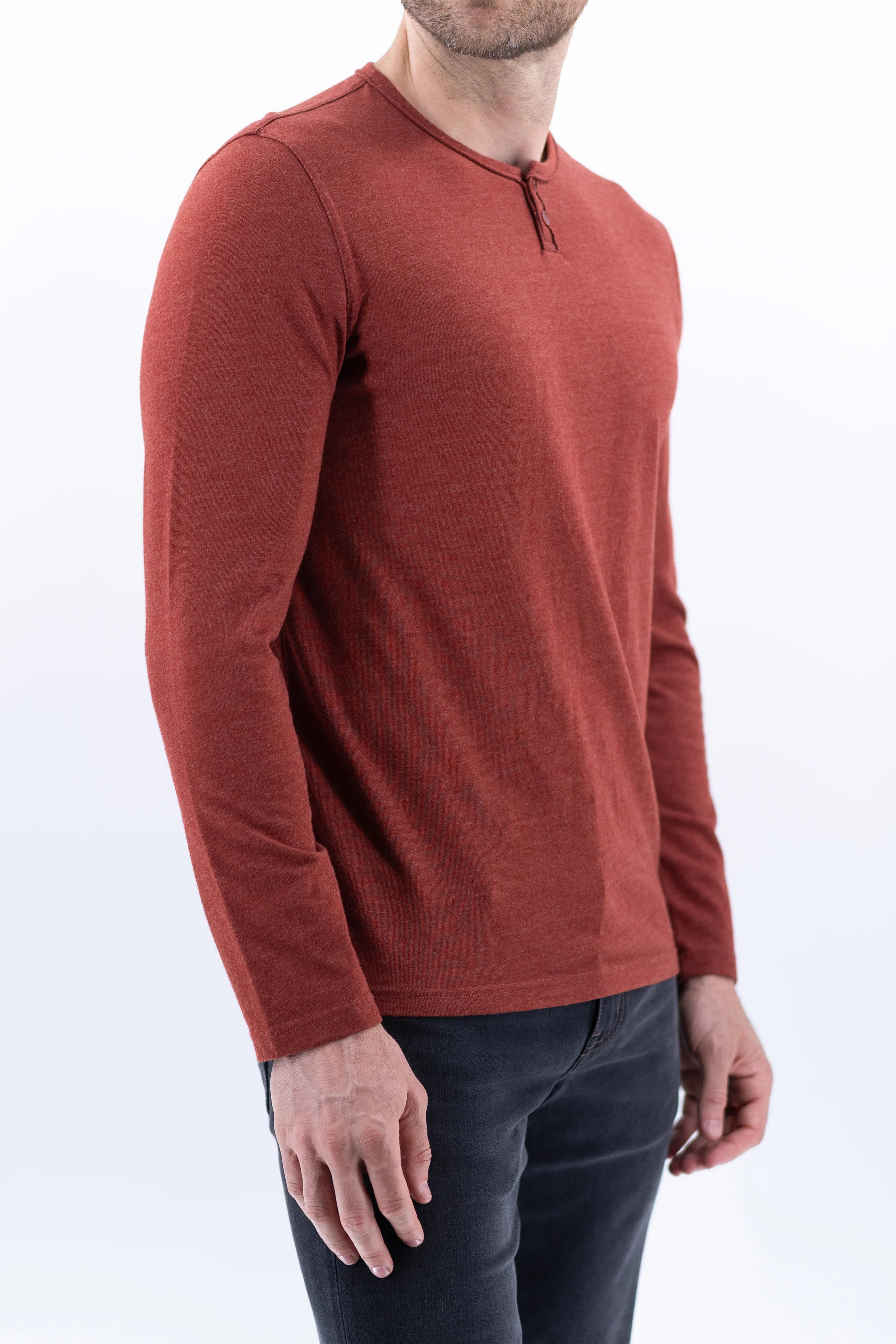 Long Sleeve Vintage Henley - Fired Brick - Image 3